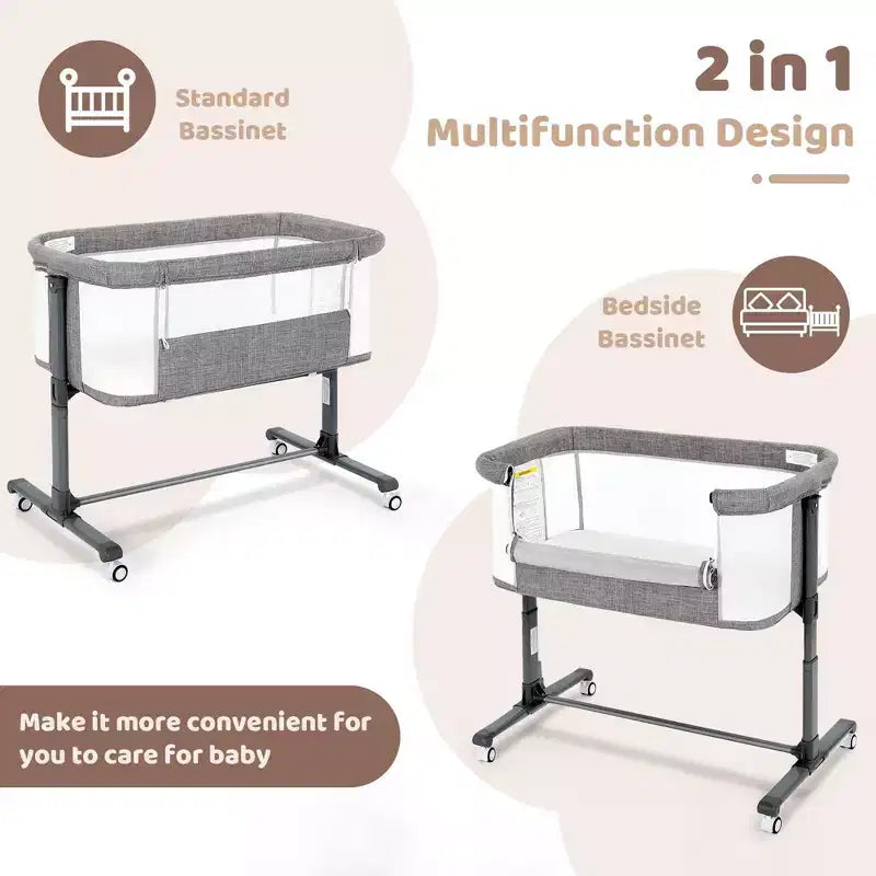 Berceau à roulettes – Beige / Gris / Rose, cododo, pour 1 bébé