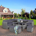 Ensemble de salle à manger Costway 7 pièces en rotin pour terrasse, canapé sectionnel et pouf - Voir détails