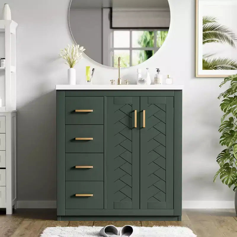 Meuble-lavabo simple de 76 cm avec armoire et 3 tiroirs – Noir / Bleu / Vert / Indigo / Blanc
