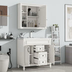 Meuble-lavabo de salle de bain moderne de 91 cm avec lavabo et armoire de toilette, 2 portes et 2 tiroirs