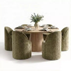 Ensemble de salle à manger moderne pour 6 personnes, table à manger ronde avec pied central, chaises de salle à manger pivotantes à roulettes, tissu chenille texturé - Panipeachy