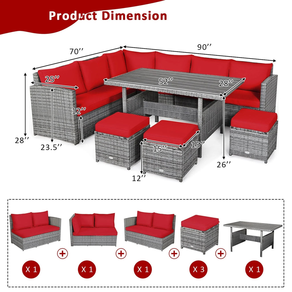 Ensemble de salle à manger Costway 7 pièces en rotin pour terrasse, canapé sectionnel et pouf - Voir détails