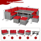 Ensemble de salle à manger Costway 7 pièces en rotin pour terrasse, canapé sectionnel et pouf - Voir détails