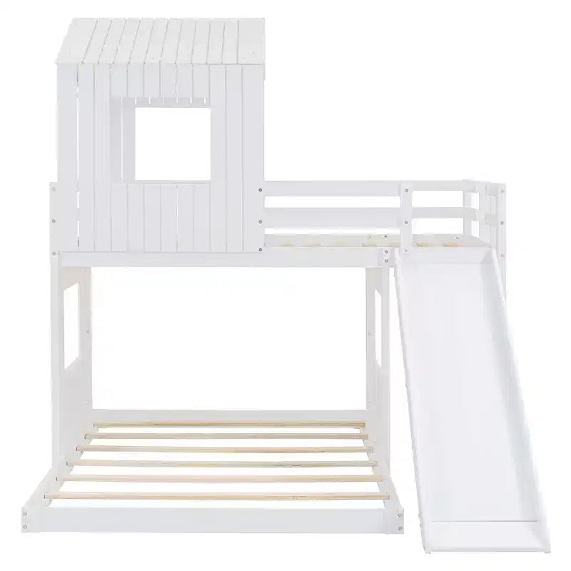 Lit superposé en bois Luxystar avec maisonnette, toboggan et barrières de sécurité, double sur grand lit