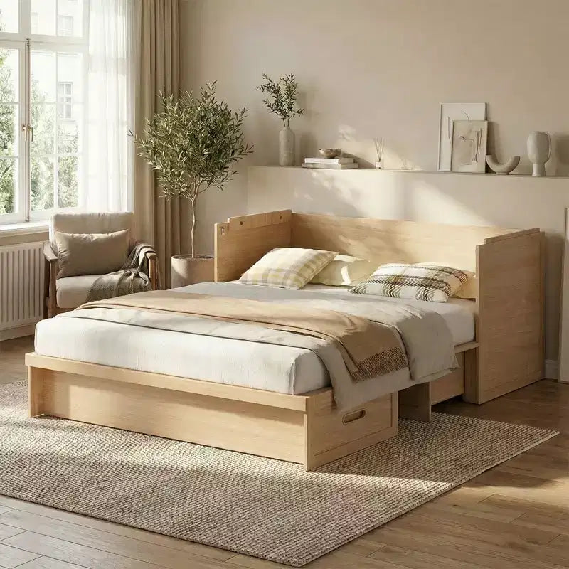 Lit armoire escamotable convertible Mjkone Queen Size avec chargement USB, tiroirs de rangement, matelas non inclus