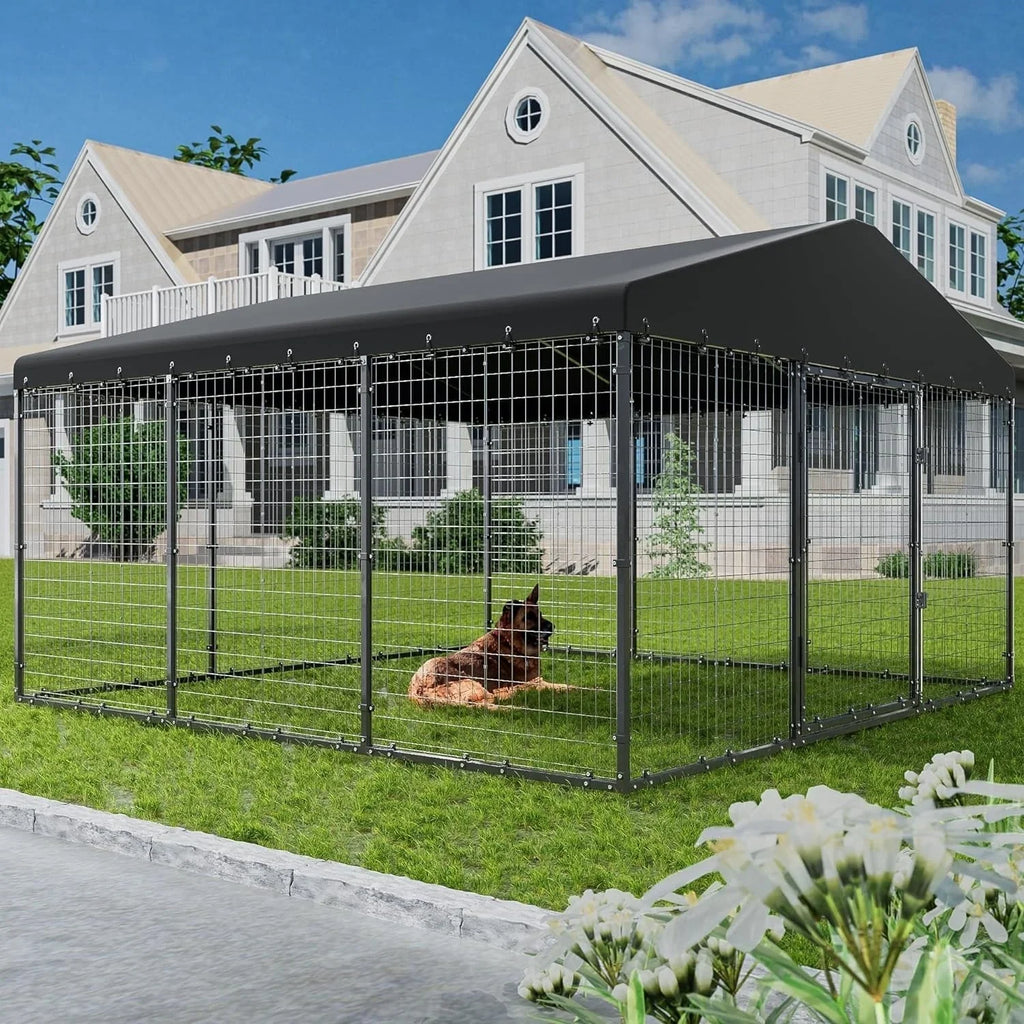 Grande niche extérieure pour chien L 118 x P 118 x H 70, enclos pour chien robuste avec toit étanche