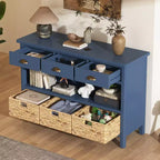 Console de table d'entrée avec rangement, table de couloir de style ferme avec 3 tiroirs et 3 paniers en jacinthe d'eau pour salon ou hall d'entrée - Panipeachy