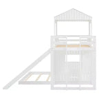 Lit superposé en bois Luxystar avec maisonnette, toboggan et barrières de sécurité, double sur grand lit