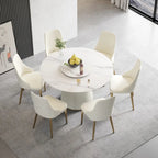 Table à manger ronde de 53 pouces pour 6 personnes avec plateau en pierre frittée et plateau tournant (Lazy Susan)