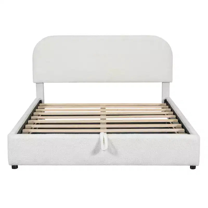 Lit capitonné Queen Size avec rangement escamotable - Blanc