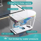 Toilettes intelligentes Dyonery, monobloc sans réservoir avec bouclier en mousse, couvercle à ouverture/fermeture automatique, bidet et séchoir chauffants, veilleuse LED, chasse d'eau automatique