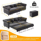 Canapé-lit gigogne 3-en-1 King Size Whisen Velvet et canapé convertible avec pouf mobile, design capitonné
