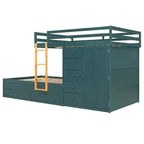 Lit superposé double sur double avec armoire de rangement et tiroirs, lit superposé double en bois peu encombrant avec garde-corps pour appartement, chambre à coucher