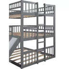 Lit superposé triple pour deux personnes avec échelle convertible et toboggan, lit triple avec barrières de sécurité, blanc/gris/espresso - ModernLuxe