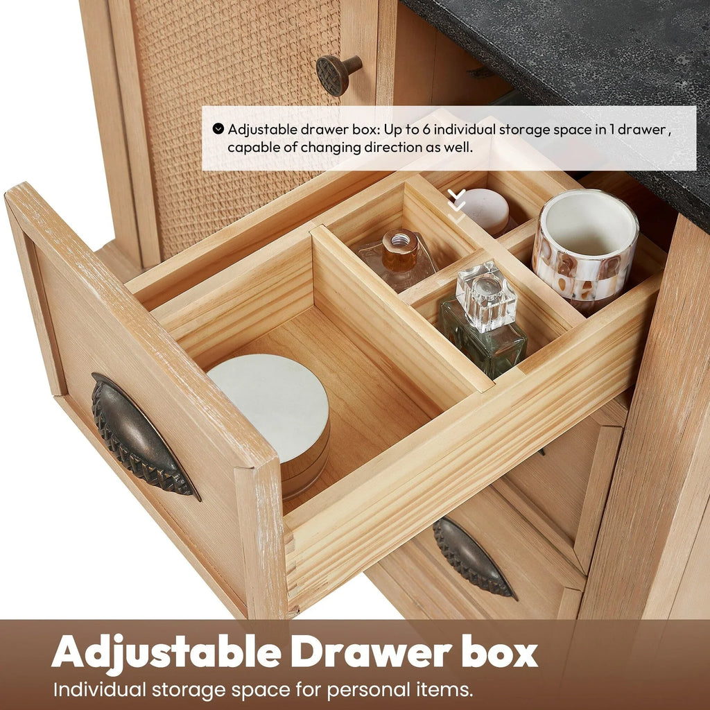 Meuble sous-vasque Hervas avec plateau en marbre naturel, sans miroir