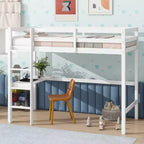 Lit mezzanine Okak Minimalism avec échelle, lit mezzanine simple en bois d'hévéa avec garde-corps de sécurité et bureau intégré, cadres de lit pour enfants, adolescents