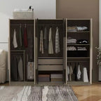 83W Armoire 6 Portes, Rangement de Vêtements avec 2 Tiroirs, Tringles et Étagères, Noir+Naturel-ModernLuxe