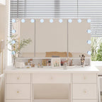 Coiffeuse LED de luxe avec 9 tiroirs, station de maquillage élégante