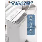 Climatiseur portable 15 000 BTU, unité de climatisation portable 3-en-1 avec déshumidificateur et ventilateur, mode veille, télécommande et panneau LED, rafraîchit 850 pieds carrés, silencieux