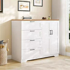 Armoire de chambre en bois de 110 cm (43,3 po) avec 4 tiroirs et tringle à vêtements, commode de rangement multifonctionnelle pour vêtements