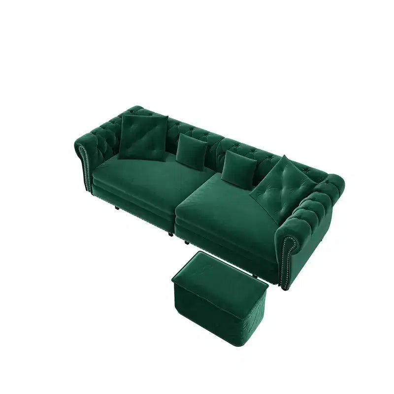 Canapé-lit gigogne 3-en-1 King Size Whisen Velvet et canapé convertible avec pouf mobile, design capitonné