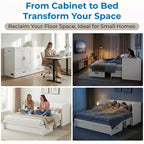 Lit escamotable convertible Queen Size Mjkone avec matelas, chargement USB, tiroirs de rangement