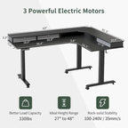 Bureau d'angle électrique debout avec 3 tiroirs et roulettes verrouillables, 160