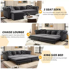 Canapé-lit gigogne 3-en-1 King Size Whisen Velvet et canapé convertible avec pouf mobile, design capitonné