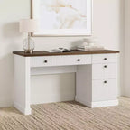 Meuble de rangement de bureau cannelé, bureau de direction moderne de 54 po avec station de recharge, bureau d'ordinateur en bois avec tiroirs classeurs pour bureau d'étude