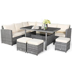 Ensemble de salle à manger Costway 7 pièces en rotin pour terrasse, canapé sectionnel et pouf - Voir détails