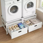 Socle de lave-linge et sèche-linge VEVOR, hauteur 57,4 cm, 73,6 x 73,6 cm, avec tiroir coulissant et espace de rangement, capacité de charge 362,9 kg, antidérapant, blanc