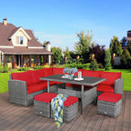 Ensemble de salle à manger Costway 7 pièces en rotin pour terrasse, canapé sectionnel et pouf - Voir détails