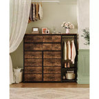 Commode de rangement avec 16 tiroirs, tringle à vêtements et étagères, organisateur de rangement en tissu pour chambre à coucher, placard ou entrée