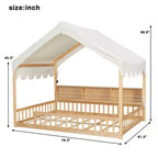Cadre de lit en bois pleine grandeur Whisen, lit de repos en forme de maison avec clôture, 3 étagères de rangement, rideau