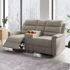 Canapé inclinable 2 places en tissu technique beige/gris, dossier et repose-pieds réglables