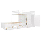 Lit superposé double sur double avec armoire de rangement et tiroirs, lit superposé double en bois peu encombrant avec garde-corps pour appartement, chambre à coucher