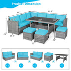Ensemble de salle à manger Costway 7 pièces en rotin pour terrasse, canapé sectionnel et pouf - Voir détails