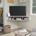 Meuble TV d'angle flottant 47", 3 étagères, style transitoire, fixation murale peu encombrante