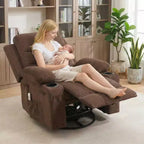 Fauteuil inclinable surdimensionné 360 pivotant et berçant avec massage et chaleur - Fauteuil de salon ergonomique avec porte-gobelets, poches latérales pour salon, chambre de bébé