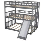 Lit superposé triple pour deux personnes avec échelle convertible et toboggan, lit triple avec barrières de sécurité, blanc/gris/espresso - ModernLuxe