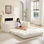 Mjkone Canapé-Lit Futon Convertible 2-en-1 180 cm, Canapé Deux Places Pliable en Tissu Côtelé avec Boutons Touffetés, Idéal pour Petits Espaces