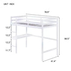 Lit mezzanine Okak Minimalism avec échelle, lit mezzanine simple en bois d'hévéa avec garde-corps de sécurité et bureau intégré, cadres de lit pour enfants, adolescents