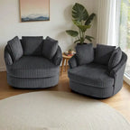 Lot de 2 fauteuils pivotants ronds surdimensionnés en velours côtelé moelleux de 43 po de large avec oreillers
