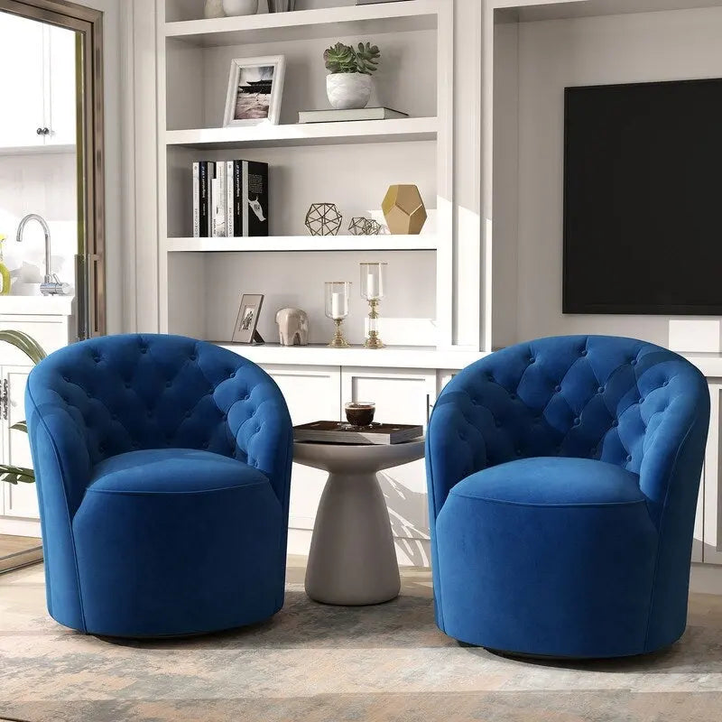 Fauteuils pivotants à 360 degrés en velours capitonné moderne SEYNAR avec dossier touffeté (lot de 2)