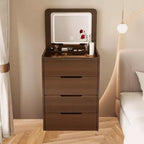 Coiffeuse 3-en-1 Okak avec miroir rabattable, coiffeuse compacte avec plateau en verre visible et tabouret rembourré, coiffeuse pour chambre à coucher