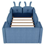 Lit plateforme double Whisen, cadre de lit rembourré pour enfants avec coussin lapin, barrières latérales amovibles
