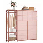 Commode de rangement avec 16 tiroirs, tringle à vêtements et étagères, organisateur de rangement en tissu pour chambre à coucher, placard ou entrée