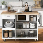 Îlot de cuisine avec plan de travail pliable, desserte de rangement de cuisine avec étagère coulissante, porte-serviettes et tiroir, roulettes.