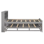 Lit plateforme avec lit gigogne et tiroirs, lit plateforme de rangement avec USB, lit plateforme en bois avec bibliothèque