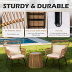 Ensemble bistrot 3 pièces en osier pour conversation, salon de jardin en rotin résistant aux intempéries avec coussins